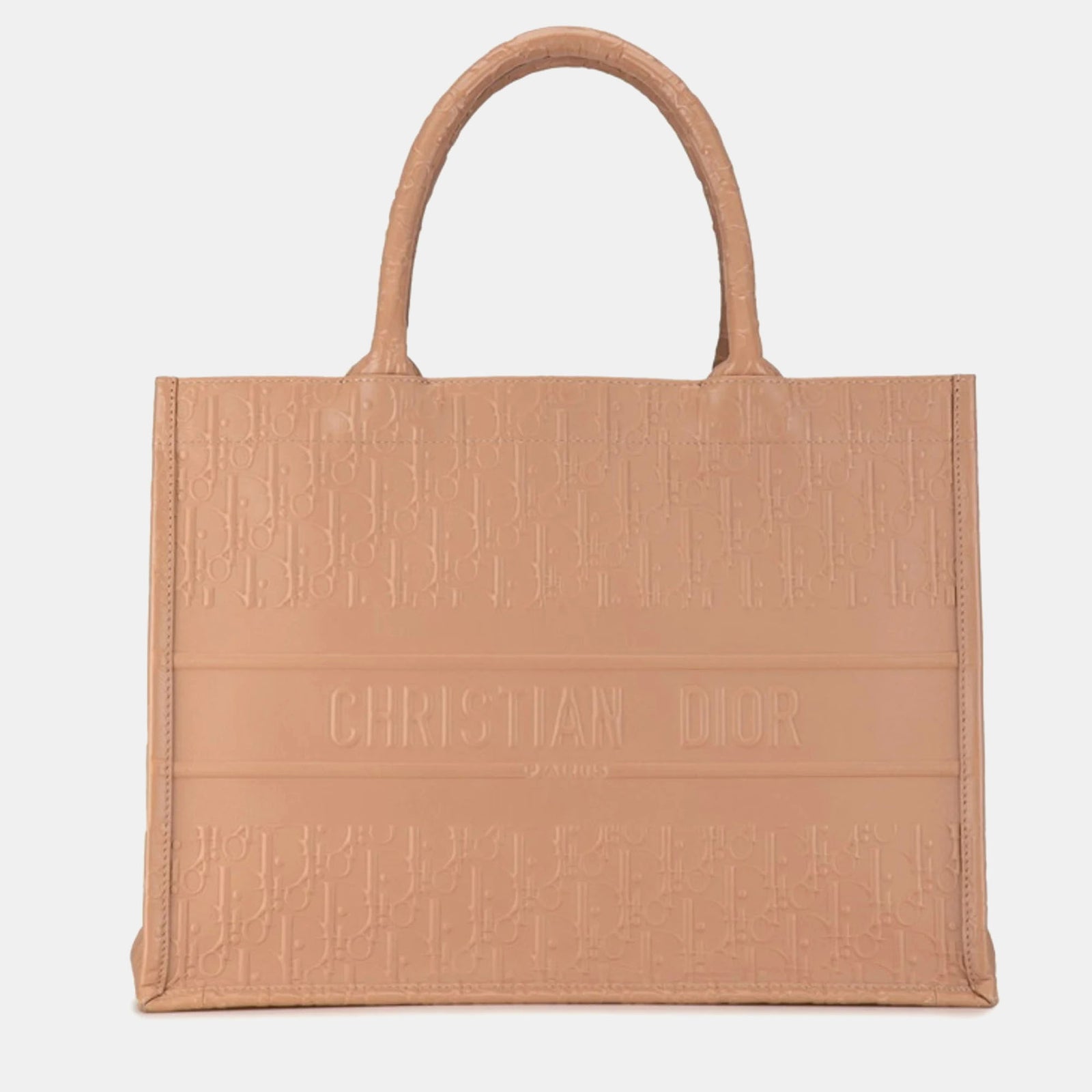 Dior Sac fourre-tout Christian Pink beige oblique en cuir de veau gaufré de taille moyenne