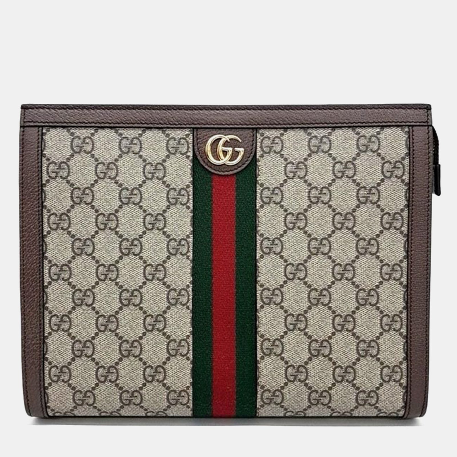 Gucci Brown GG Canvas Web Ophidia Clutch