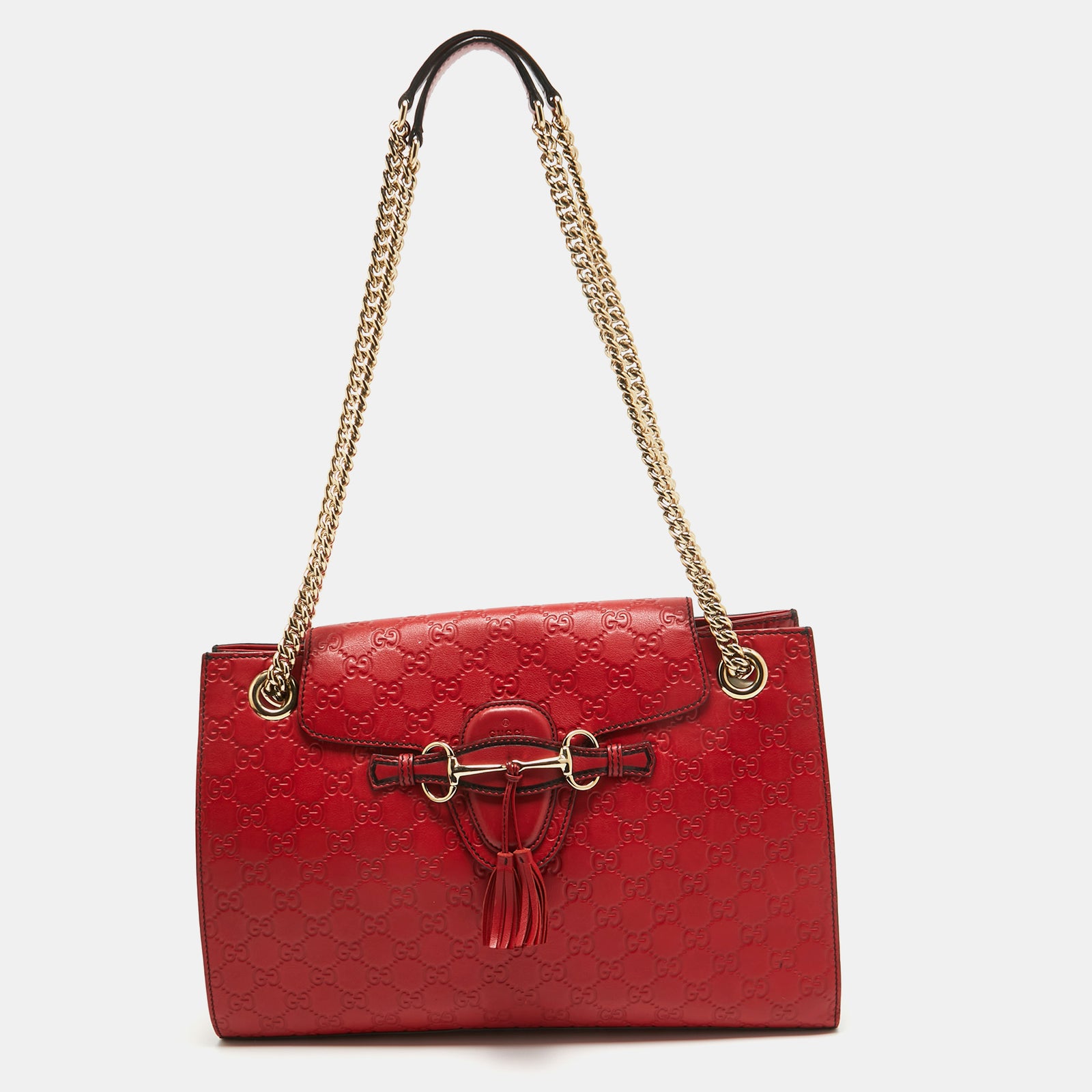 Gucci Grand sac à bandoulière Emily en cuir rouge Guccissima