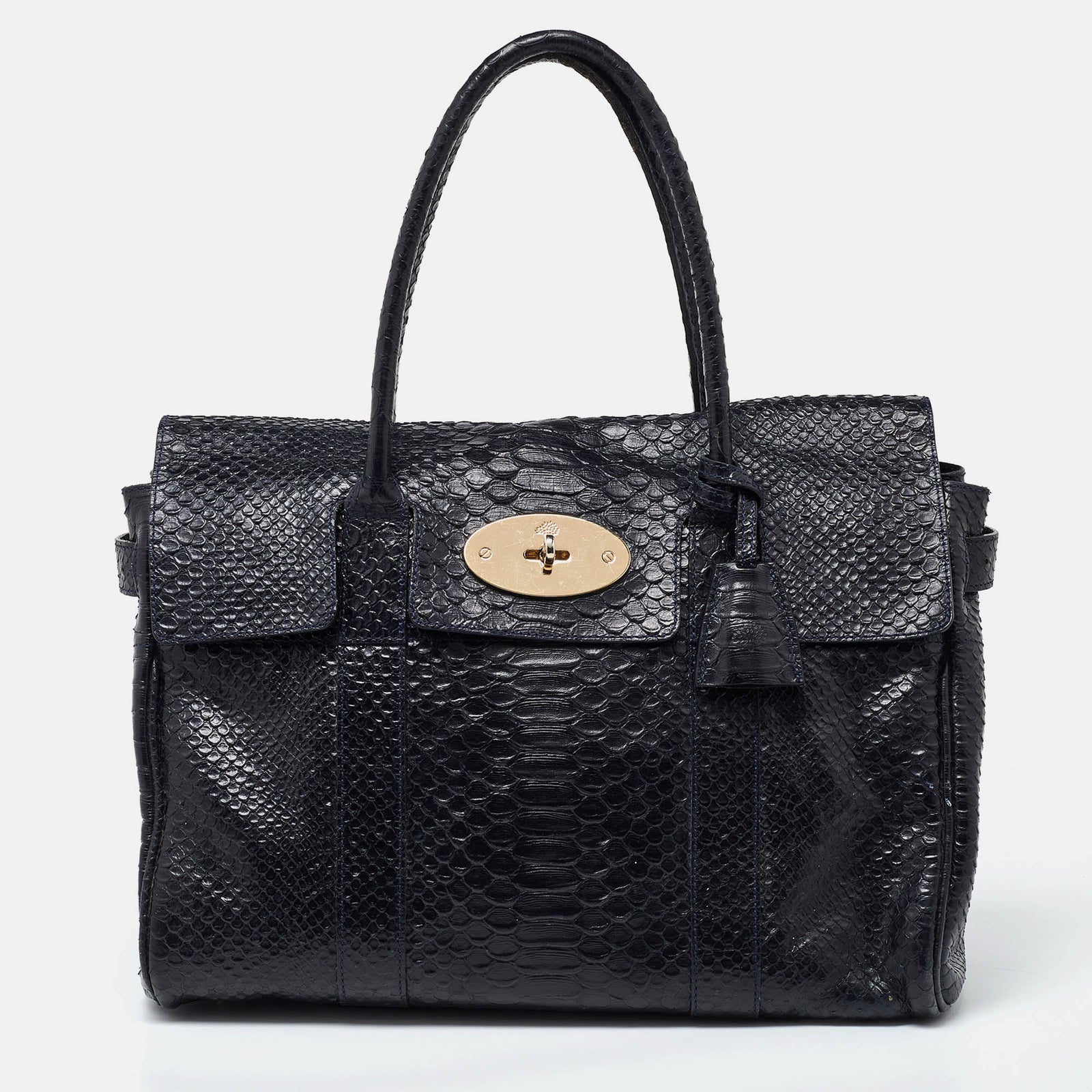 Mulberry Deep Midnight Blue Python Effect Leather Bayswater Satchel