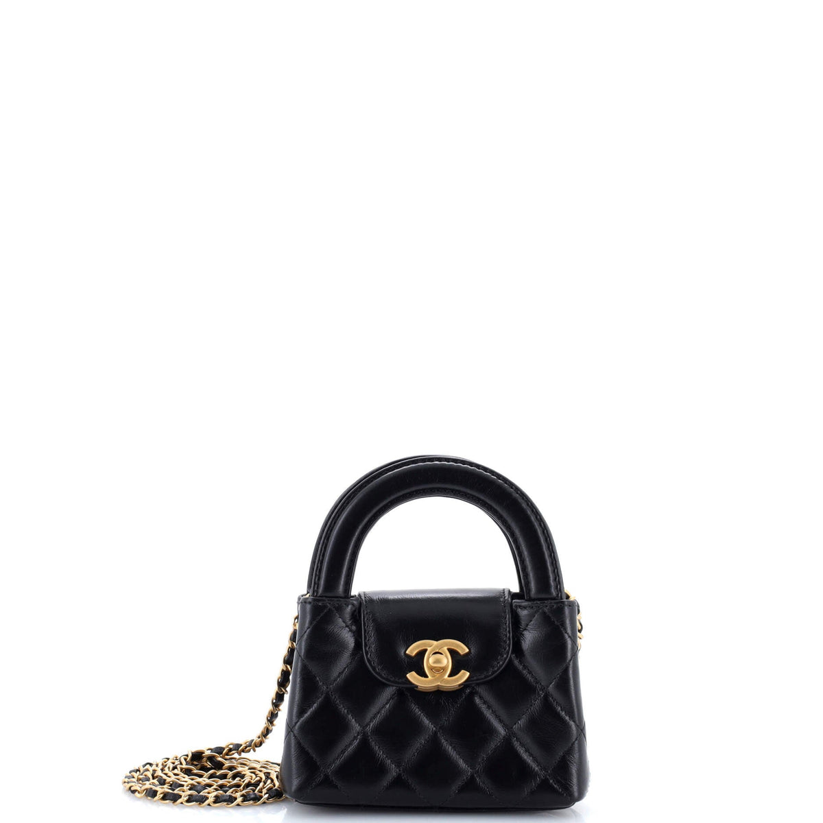 Chanel CHANEL Kelly Top Handle Shopping Bag Quilted Shiny Aged Calfskin Nano