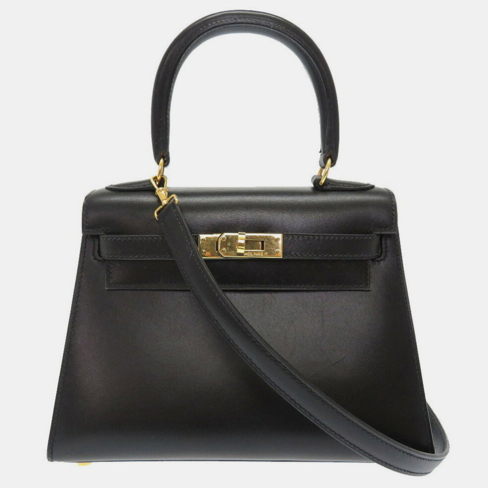 Herm?s Black Box Calf Kelly Handbag