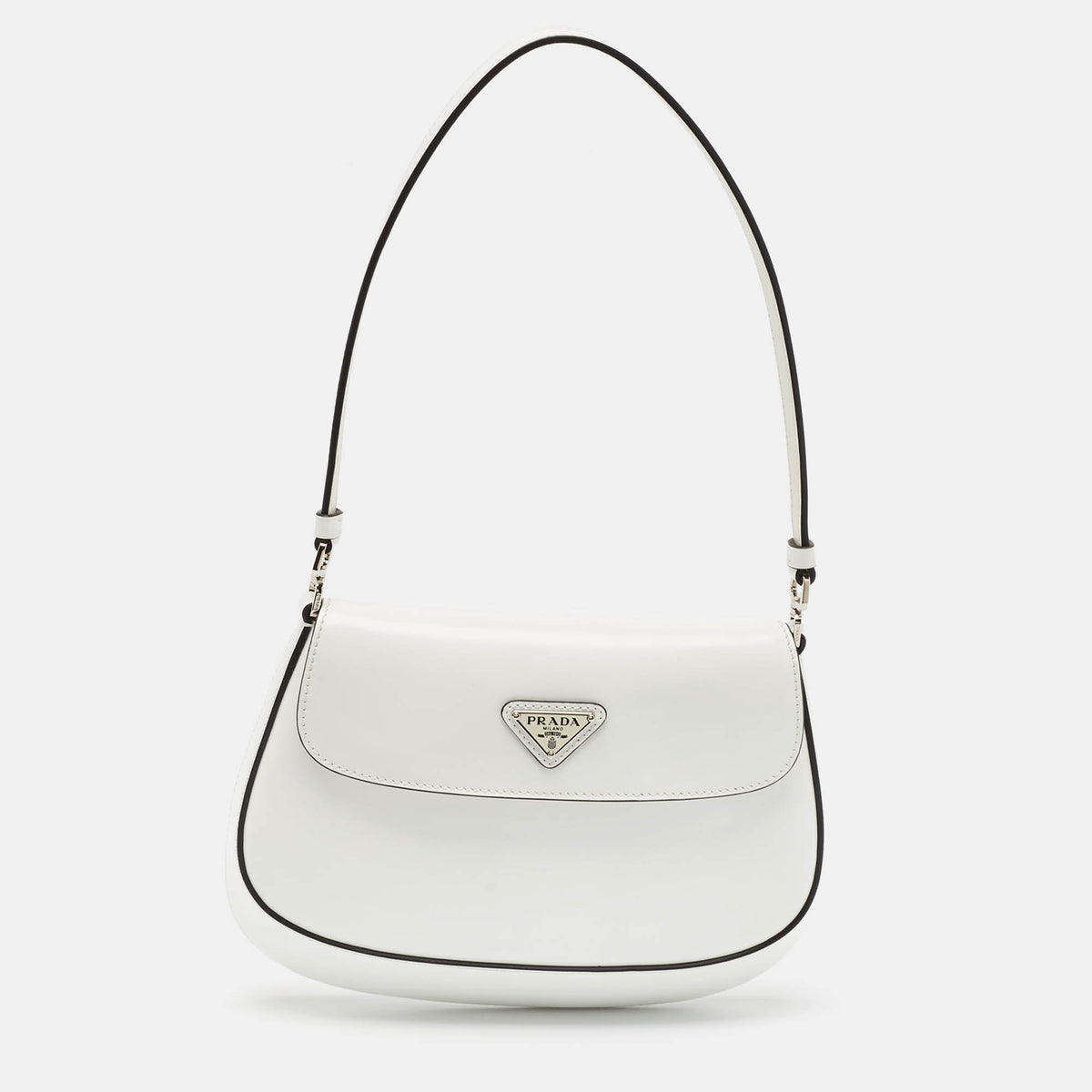 Prada White Glossy Leather Cleo Flap Bag