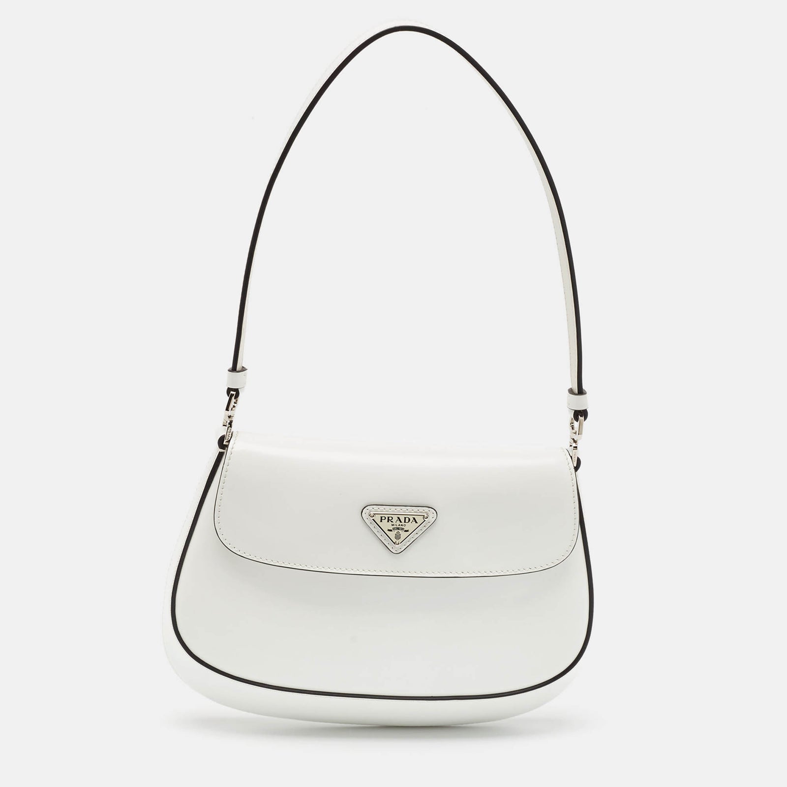 Prada Sac à rabat Cleo en cuir blanc brillant