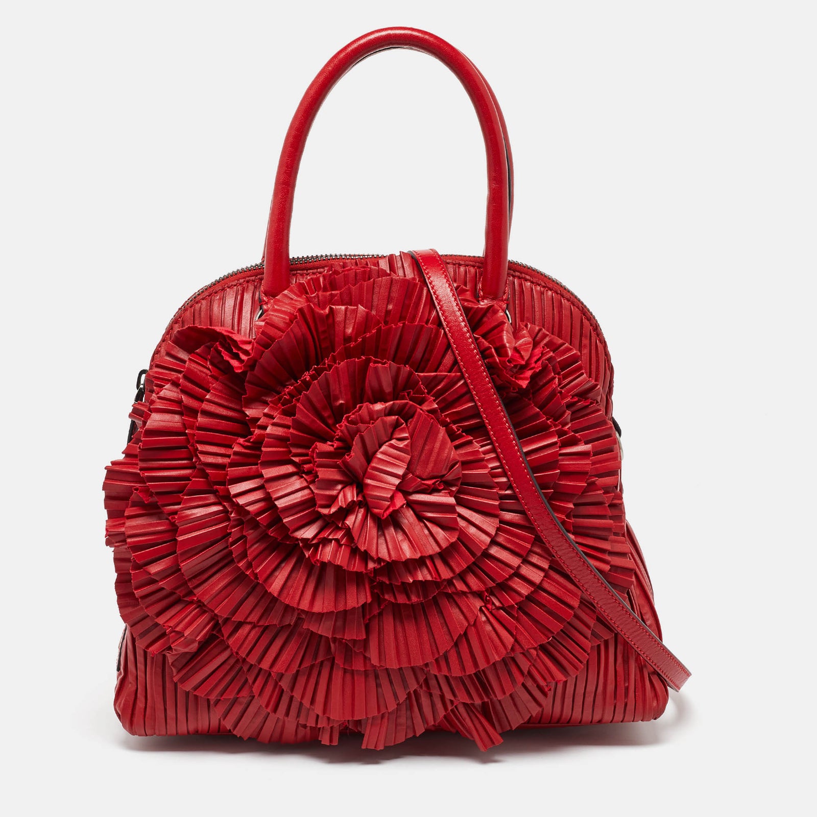 Valentino Red Leather Rosette Satchel