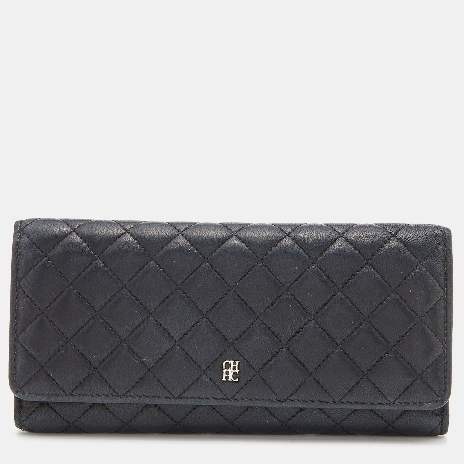 Ch Carolina Herrera Black Quilted Leather Continental Wallet