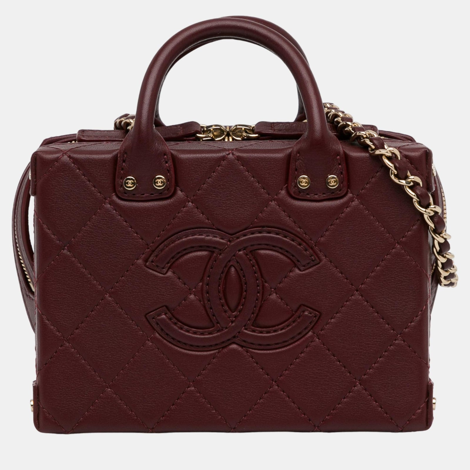 Chanel Burgundy CC Quilted Calfskin Vanity Case Box Bag