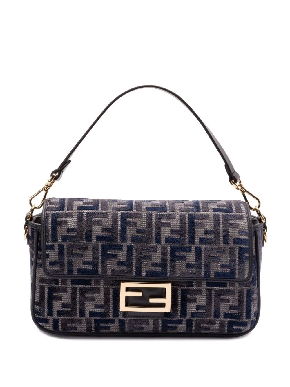 Fendi Women's Ff Dark Blue Chenille Baguette Bag in Grey | 8BR600ASU0