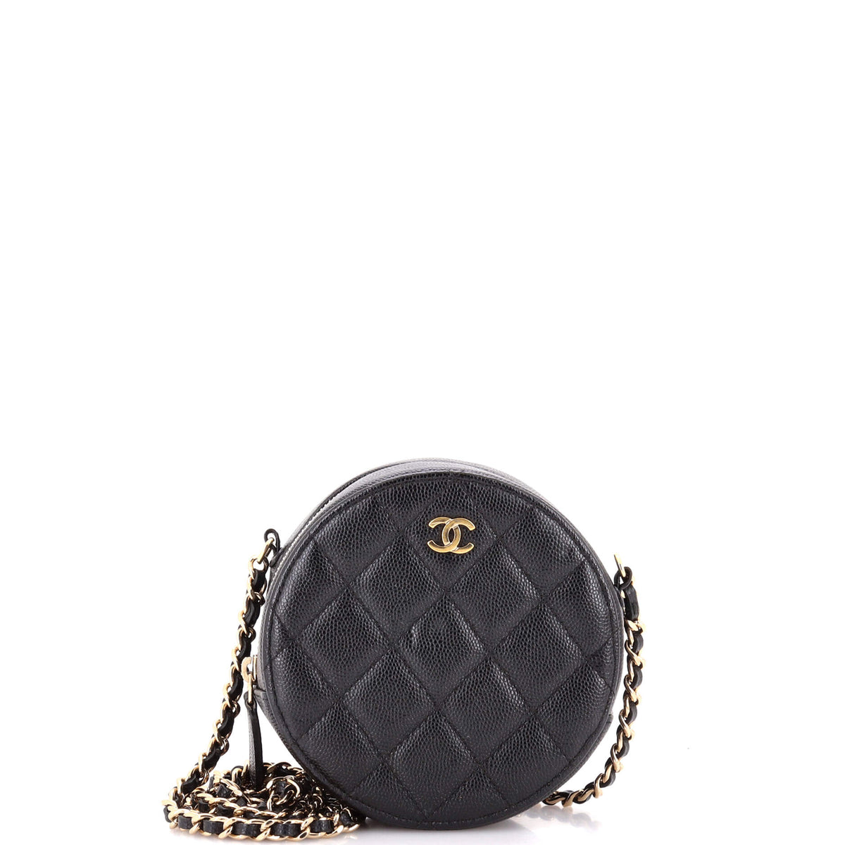 Chanel CHANEL Round Clutch with Chain Quilted Caviar Mini