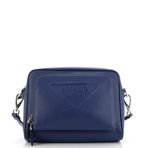 PRADA Triangle Logo Messenger Bag Embossed Saffiano Leather Small