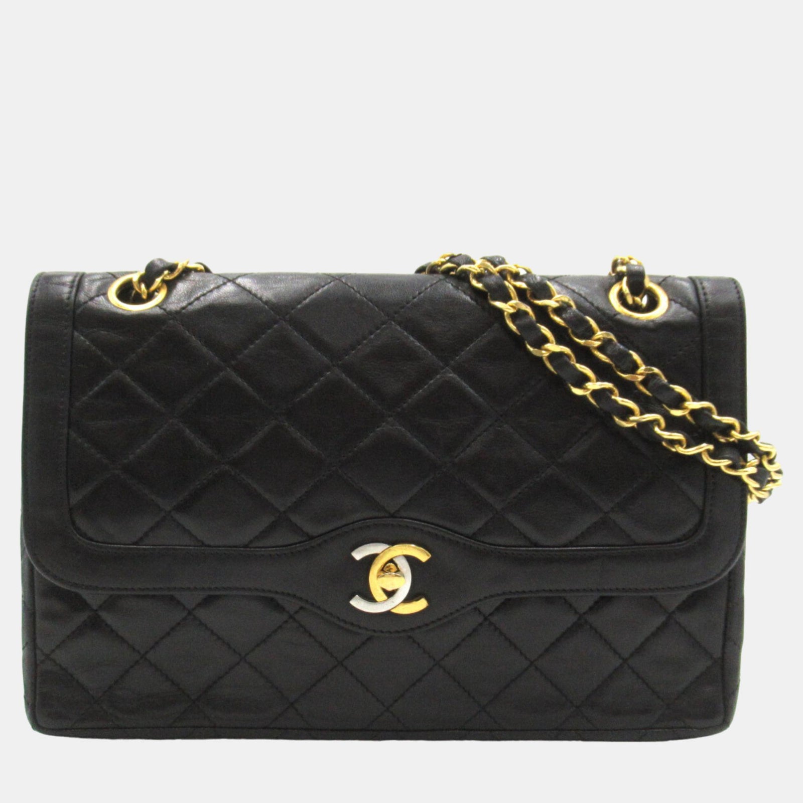 Chanel Sac à bandoulière à double rabat en cuir noir Paris