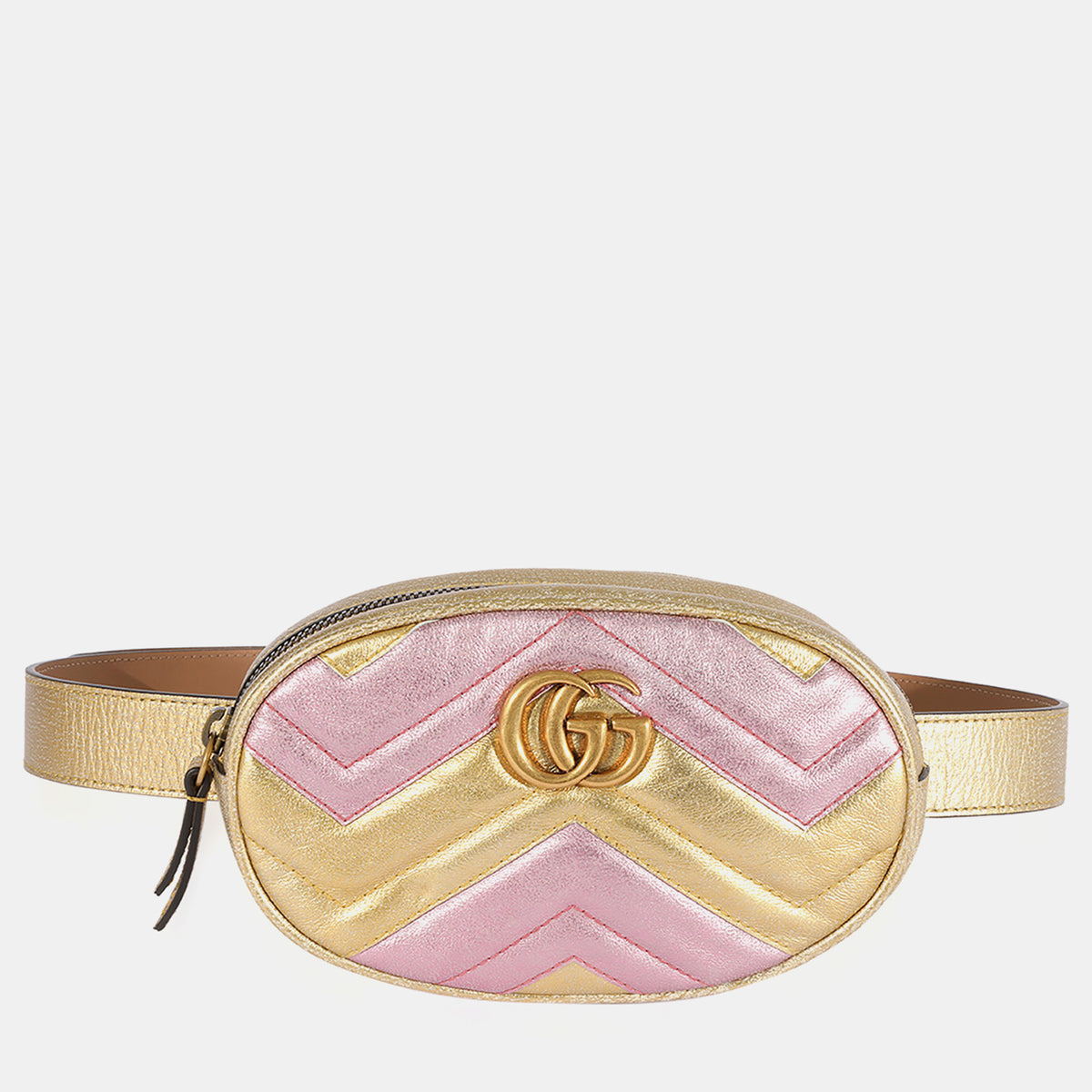 Gucci Metallic Gold & Pink Matelasse Marmont Belt Bag