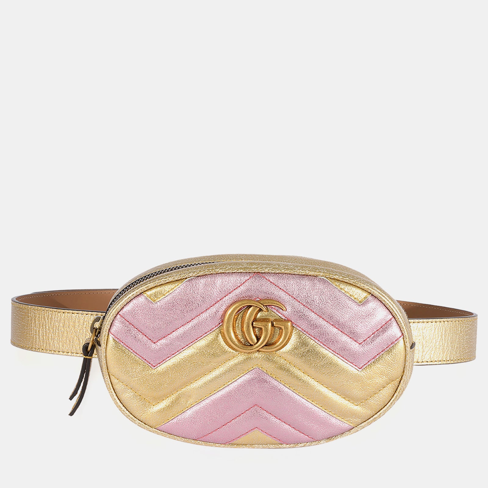 Gucci Sac ceinture Marmont matelassé métallisé doré et rose