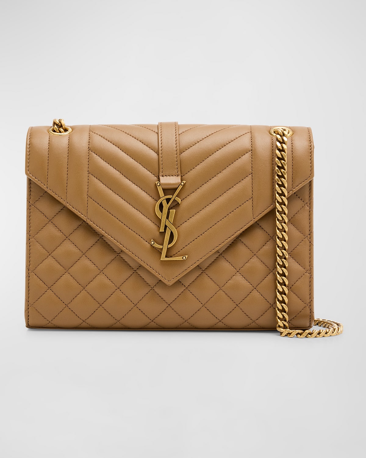 Saint Laurent Envelope Triquilt Medium YSL Shoulder Bag in Smooth Quilted Leather