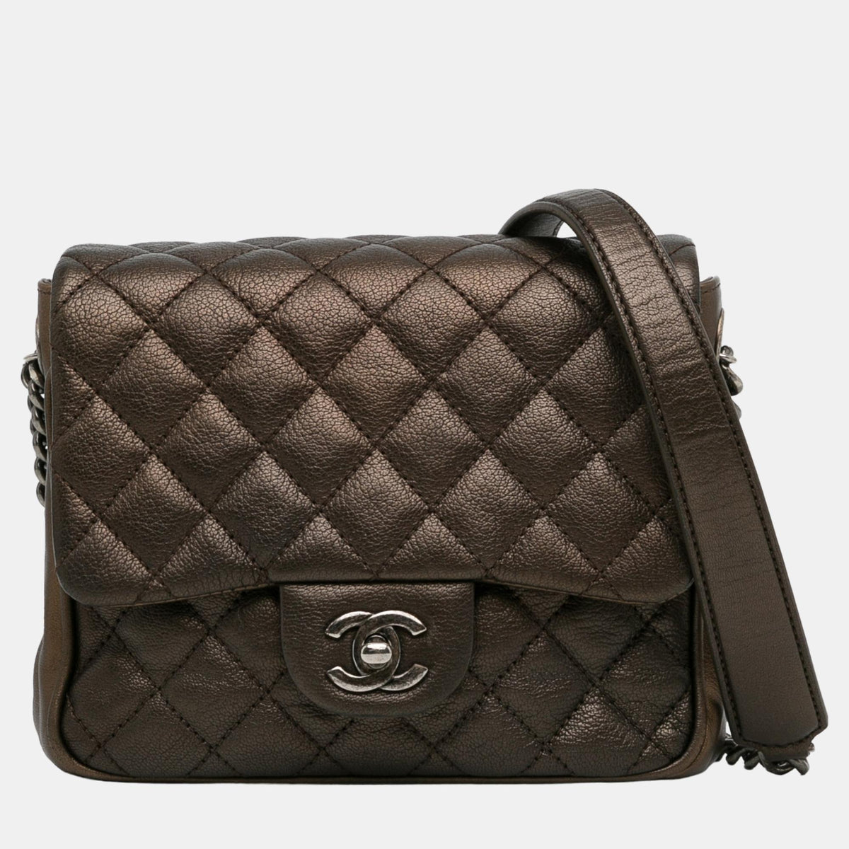 Chanel Brown Small Metallic Goatskin Rock in Rome Flap