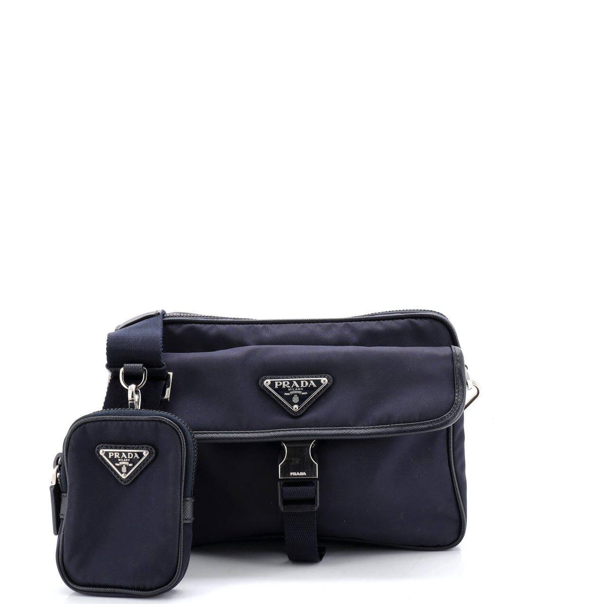Prada PRADA Buckle Front Pocket Flap Messenger Bag Re-Nylon with Saffiano Leather