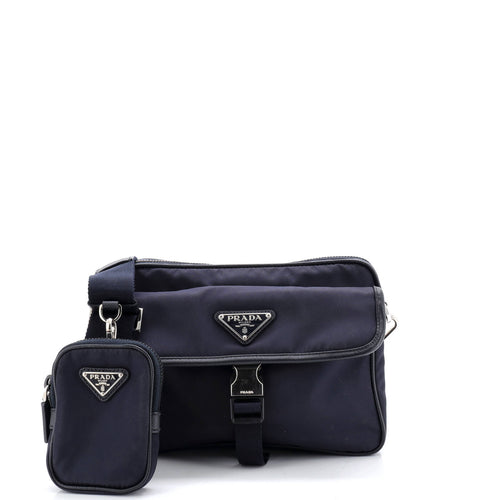 PRADA Buckle Front Pocket Flap Messenger Bag Re-Nylon with Saffiano Leather