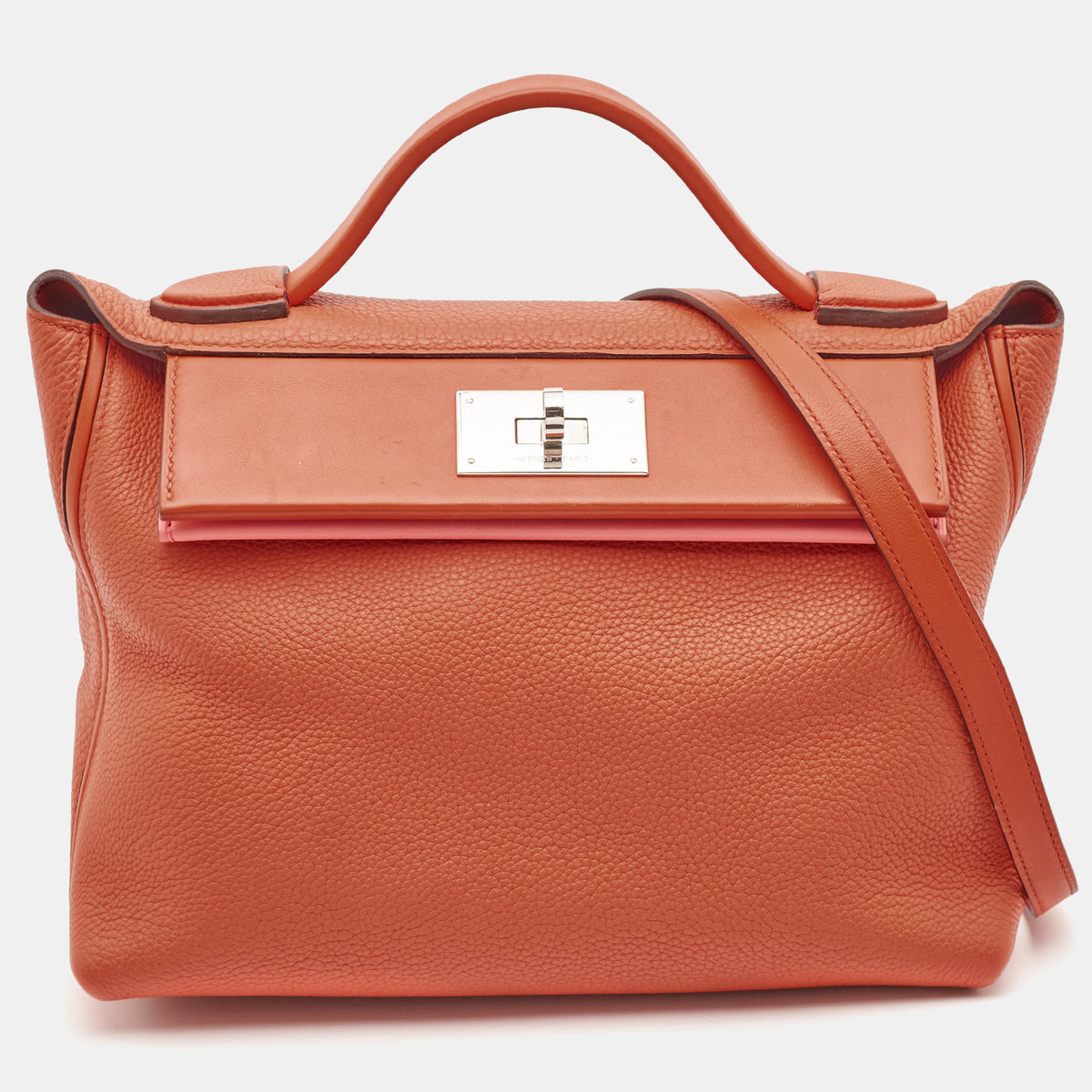 Hermès Terre Battue/Rose Azalee Taurillon Maurice and Swift Leather Palladium Finish 24/24 29 Bag