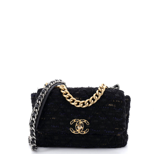 CHANEL 19 Flap Bag Quilted Tweed and Ribbon Medium