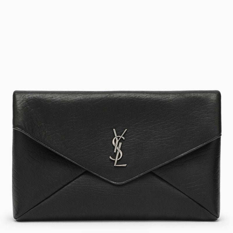 Saint Laurent Men's Cassandre Large Envelope Clutch Bag With Logo in Black | 778181AACIA