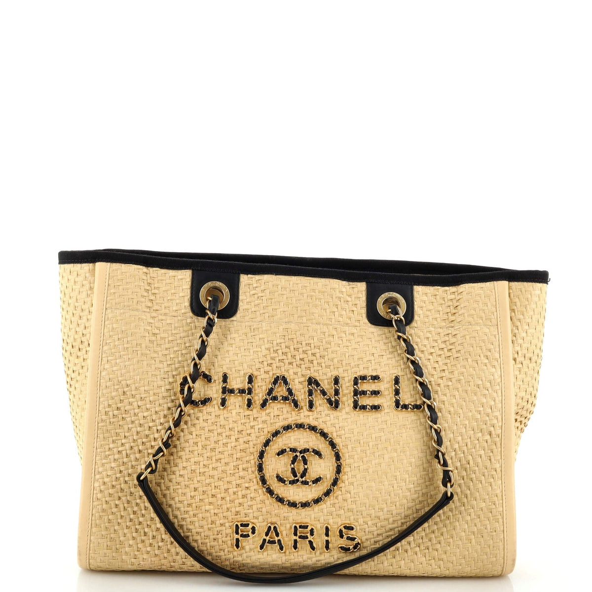 Chanel CHANEL Deauville Tote Straw with Chain Detail Small