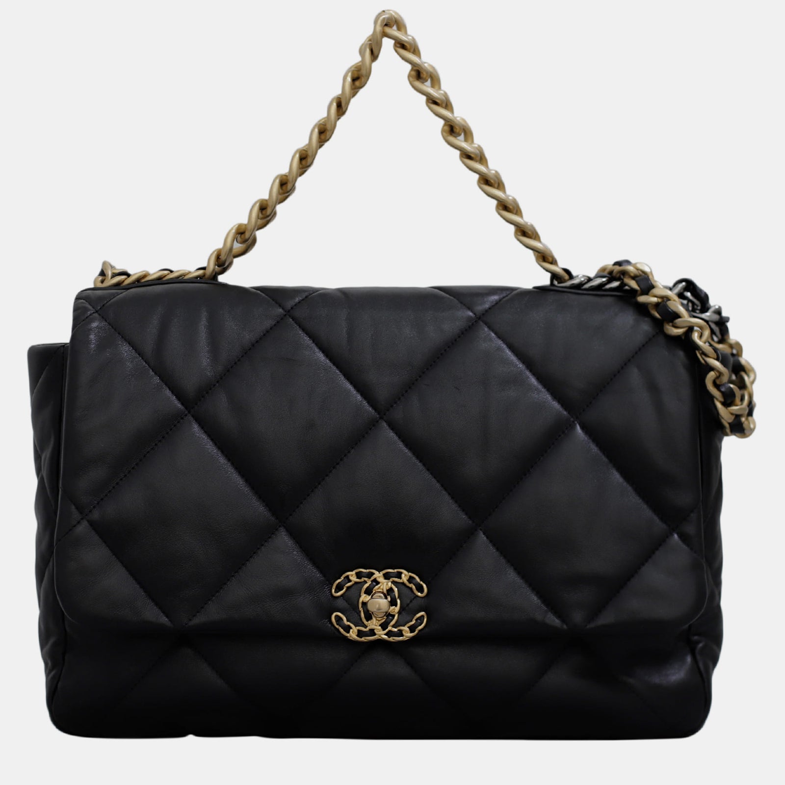 Chanel Black Lambskin Leather 19 Maxi Bag