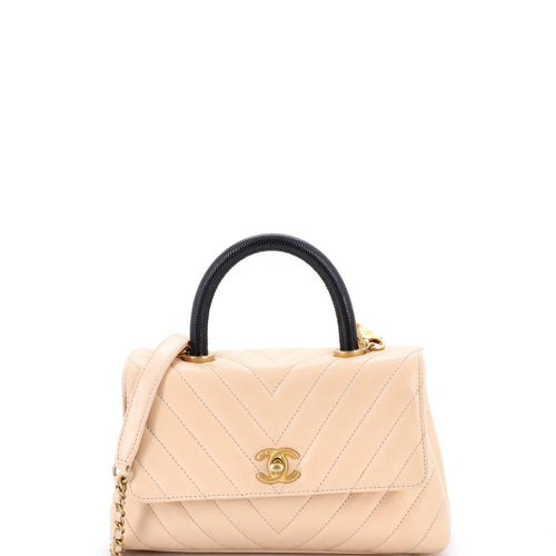 CHANEL Coco Top Handle Bag Chevron Calfskin with Lizard Mini