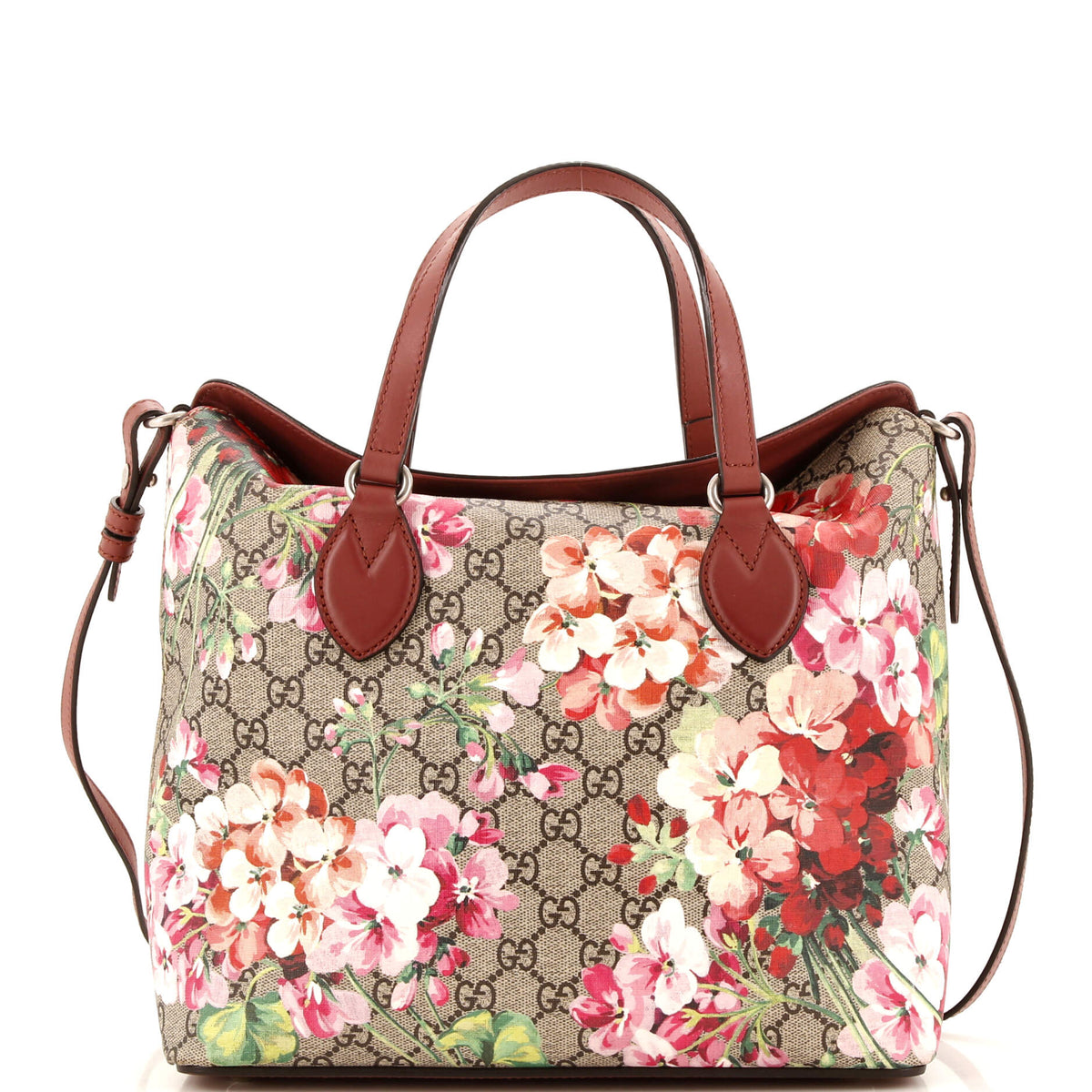Gucci GUCCI Signature Fold Over Tote Blooms Print GG Coated Canvas Medium