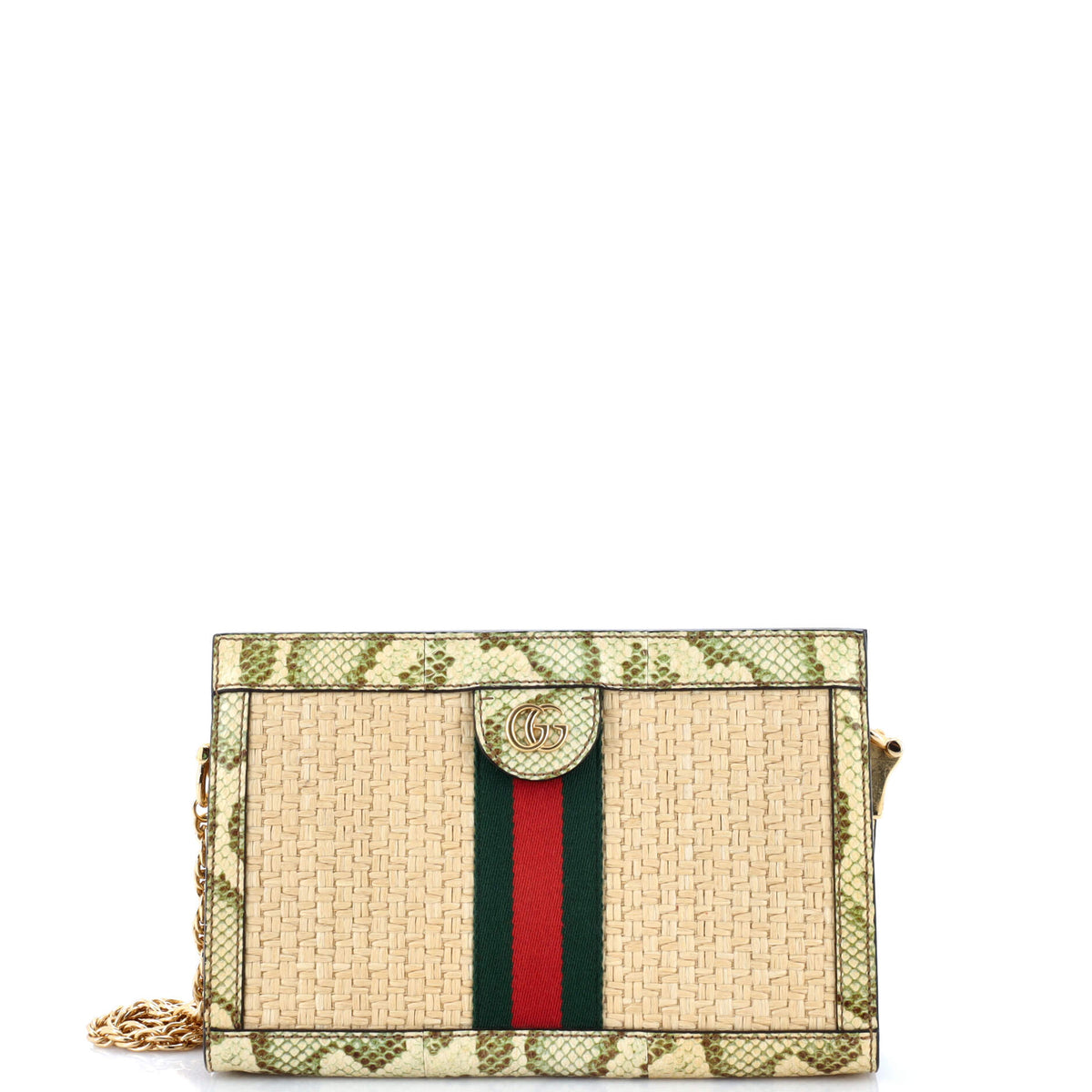 Gucci GUCCI Ophidia Chain Shoulder Bag Raffia with Snakeskin Small