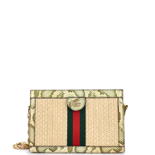 GUCCI Ophidia Chain Shoulder Bag Raffia with Snakeskin Small