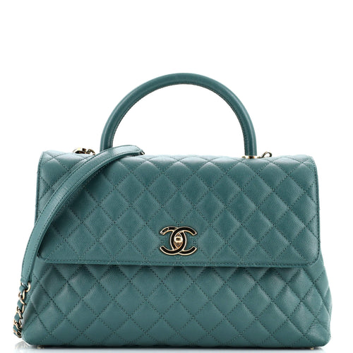 CHANEL Coco Top Handle Bag Quilted Caviar Medium