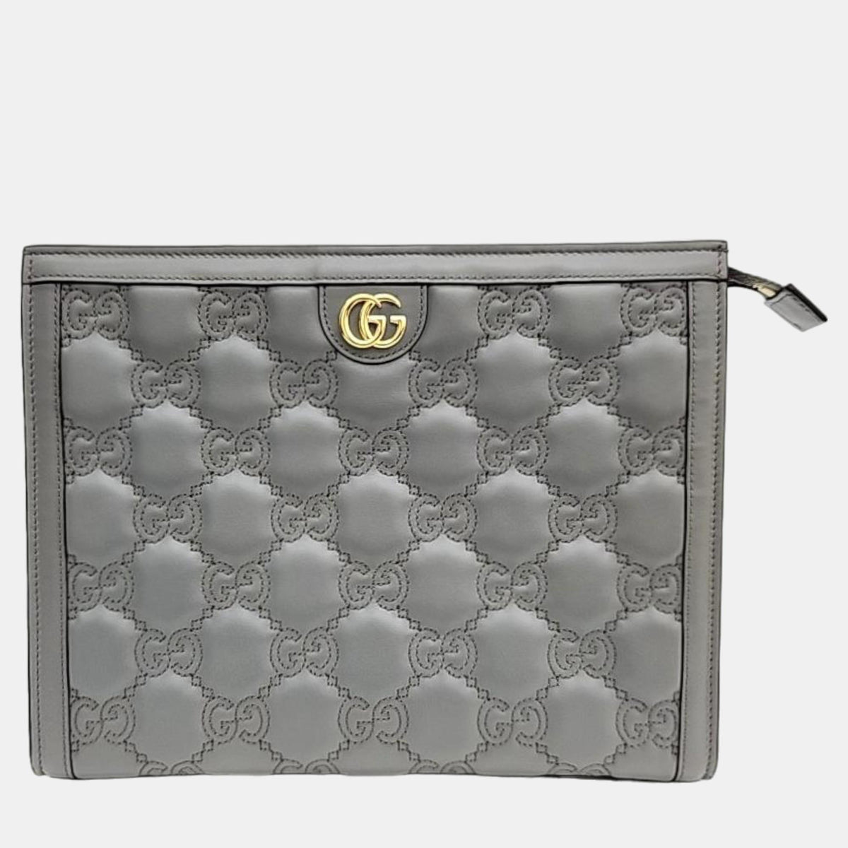 Gucci Grey Leather GG Clutch