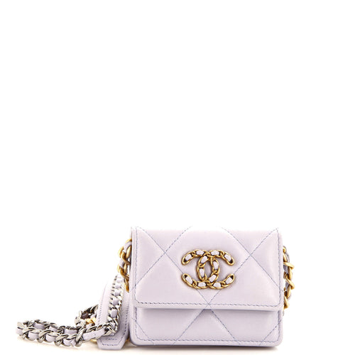 CHANEL 19 Card Holder on Chain Quilted Leather