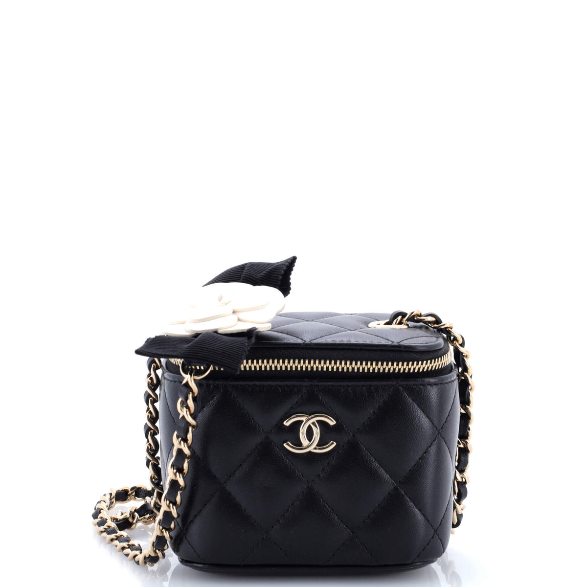 Chanel CHANEL Lock Frame Vanity Case with Chain Quilted Lambskin Small