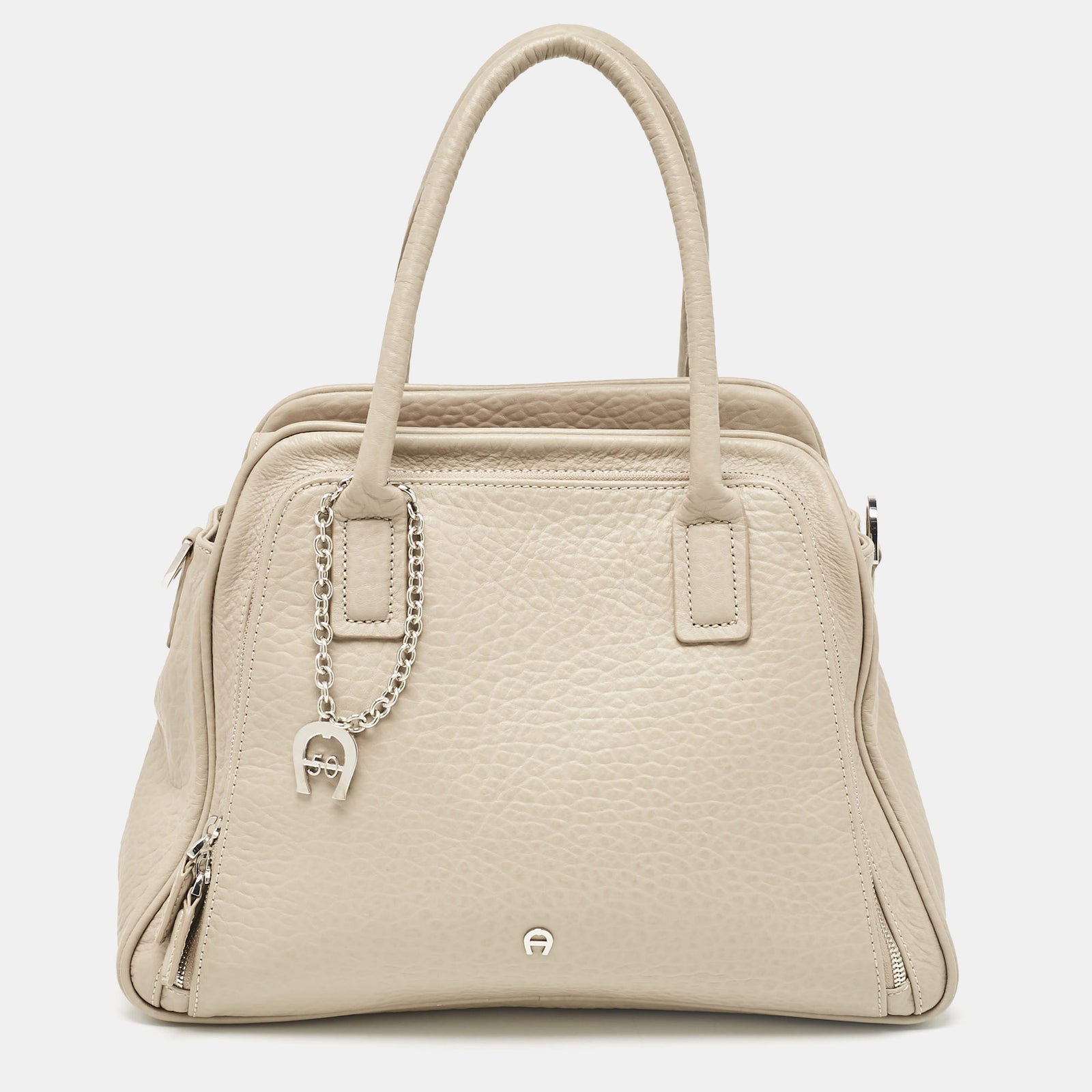 Aigner Light Beige Leather Double Zip Satchel