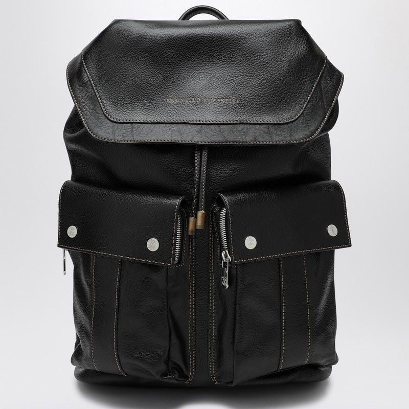 Brunello Cucinelli Men's Leather Backpack in Black | MBZIU325LE