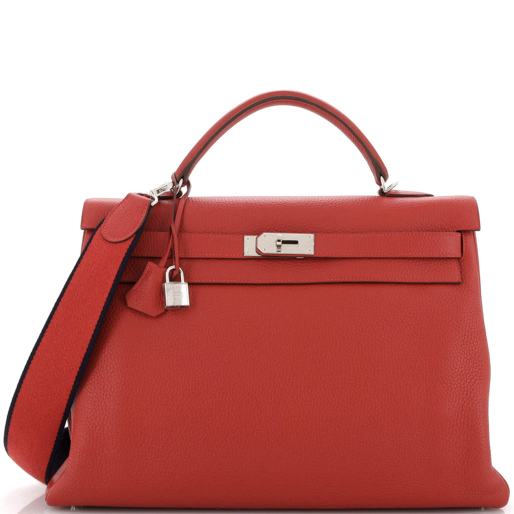 Kelly Amazone Handbag Rouge Casaque Clemence with Palladium Hardware 40