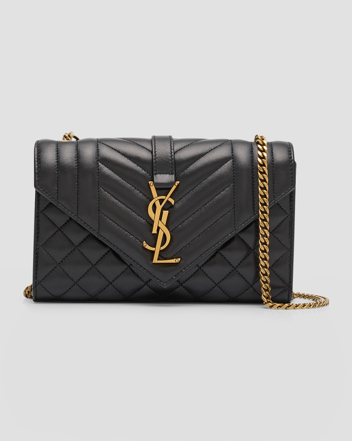 Saint Laurent Envelope Triquilt Small YSL Shoulder Bag in Smooth Leather