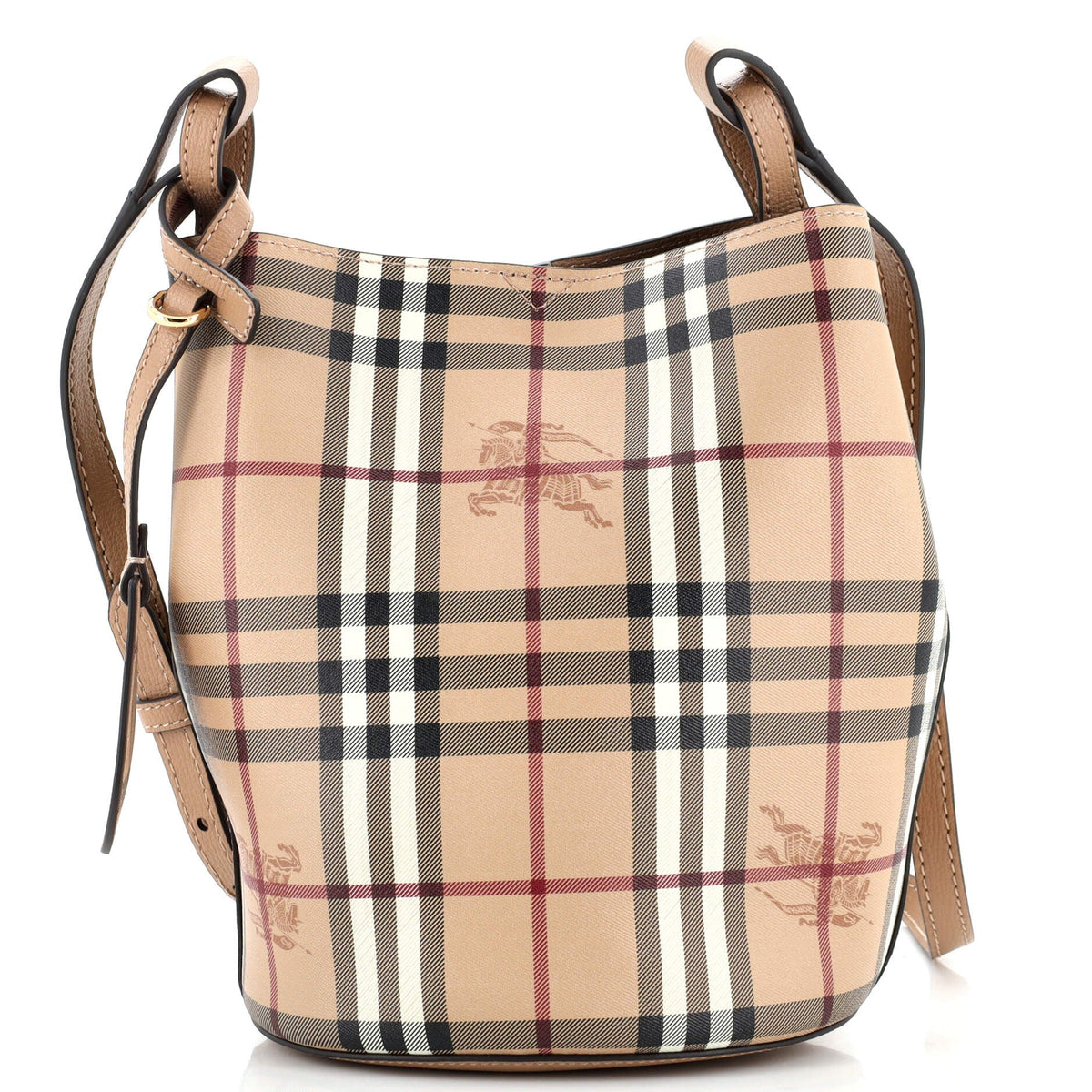 Burberry Lorne Bucket Bag Haymarket Coated Canvas Small