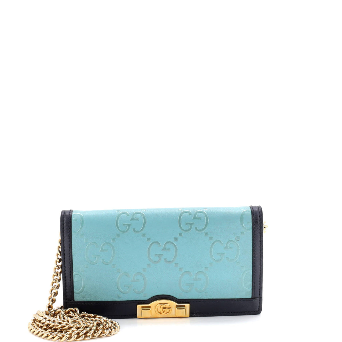 Gucci GUCCI Full Flap Wallet on Chain GG Embossed Leather