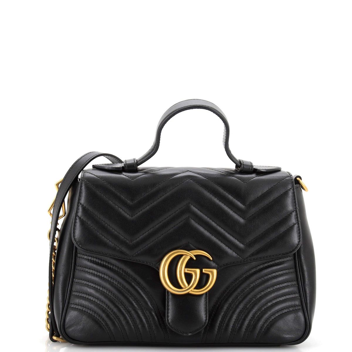 Gucci GUCCI GG Marmont Top Handle Flap Bag Matelasse Leather Small