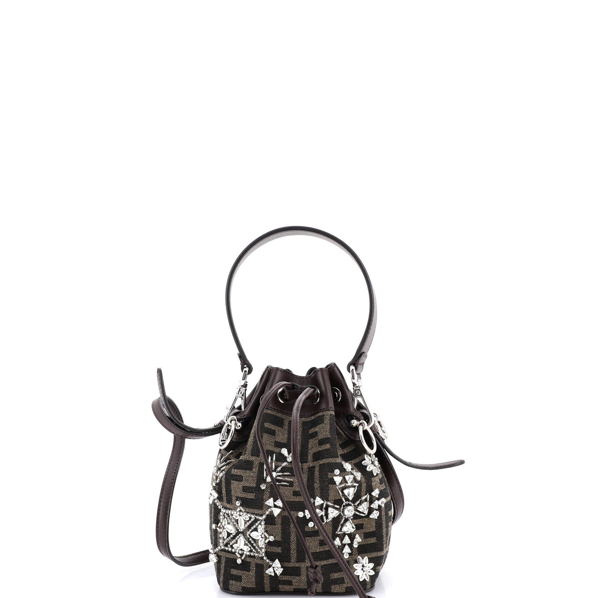 Fendi FENDI Mon Tresor Bucket Bag Crystal Embellished Zucca Canvas Mini