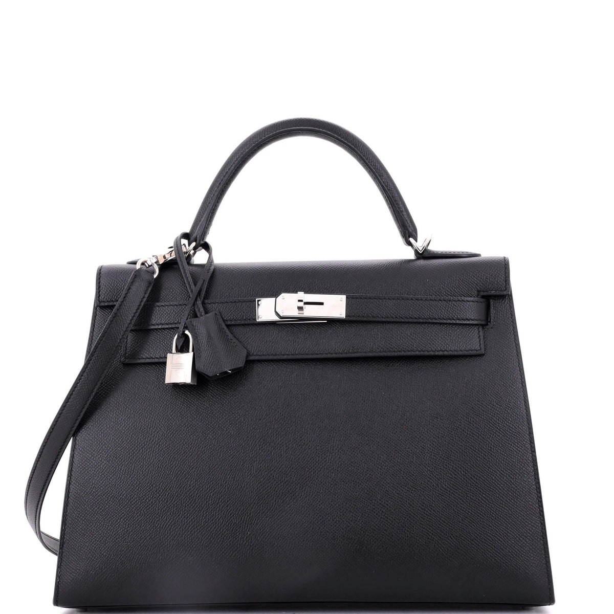 Herm?s Kelly Handbag Noir Epsom with Palladium Hardware 32