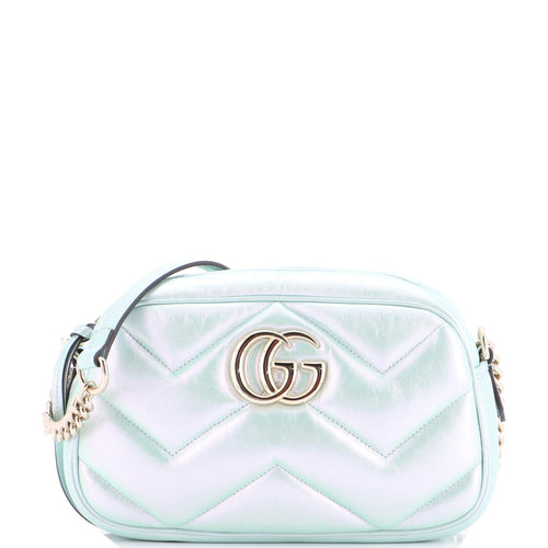 GUCCI GG Marmont Shoulder Bag Chevron Iridescent Leather Small