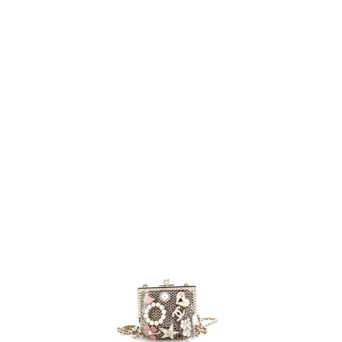 CHANEL CC Charm Kisslock Frame Clutch with Chain Embellished Metal Mesh Mini