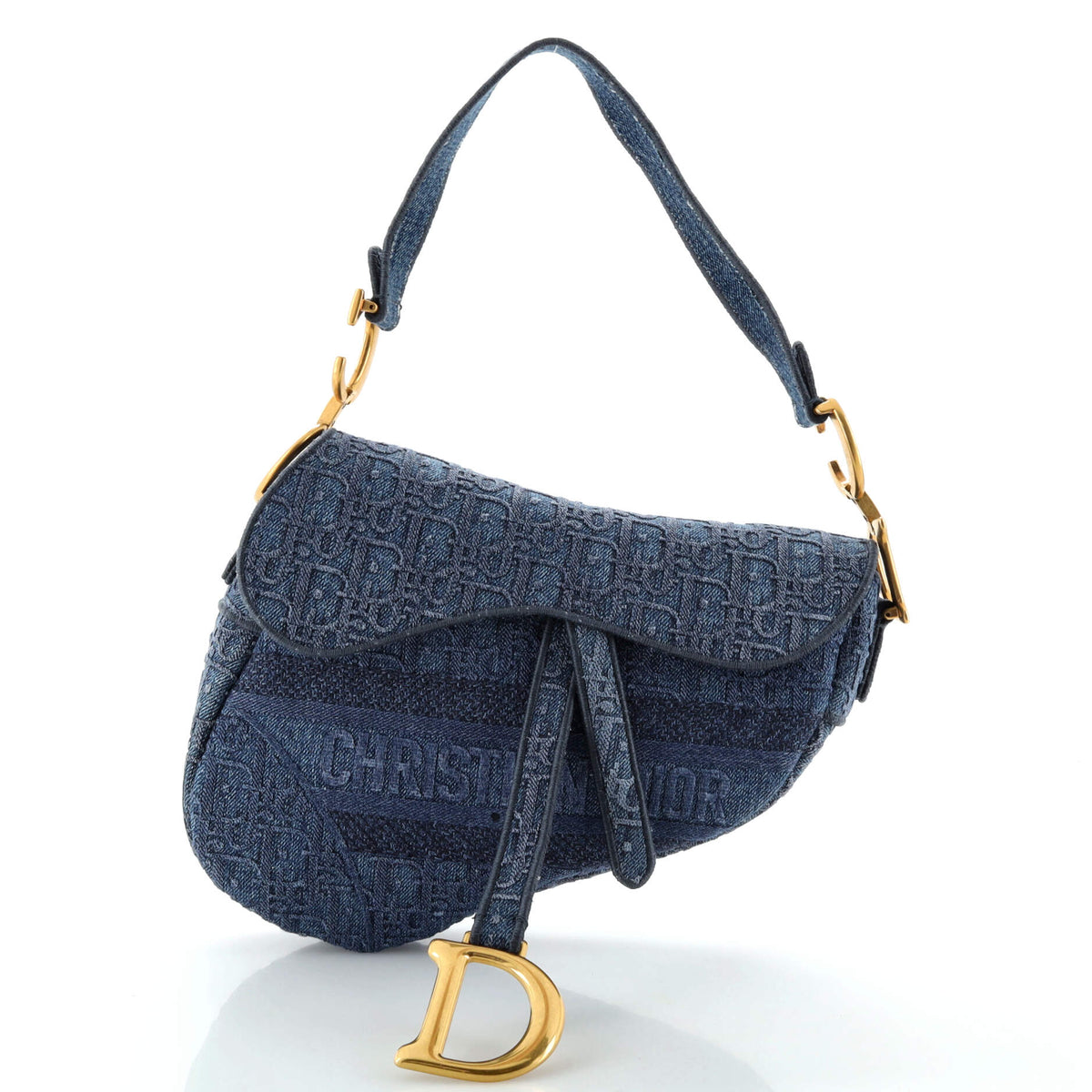 Christian Dior Saddle Bag Logo Embroidered Denim Medium