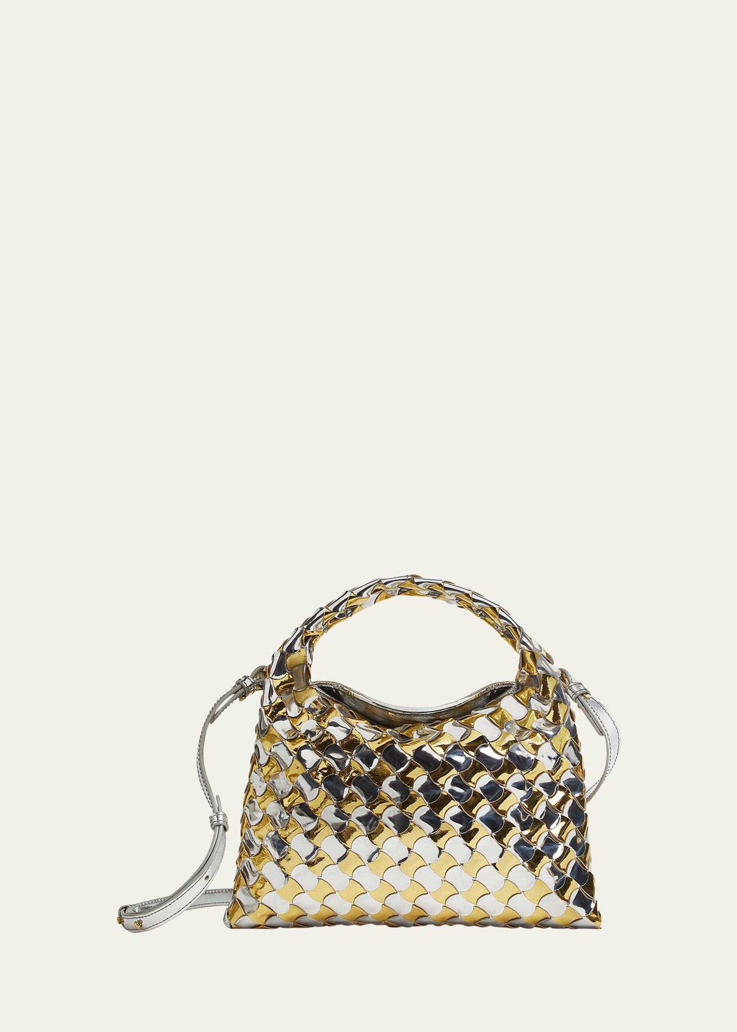 Bottega Veneta Hop Mini Intrecciato Metallic Hobo Bag