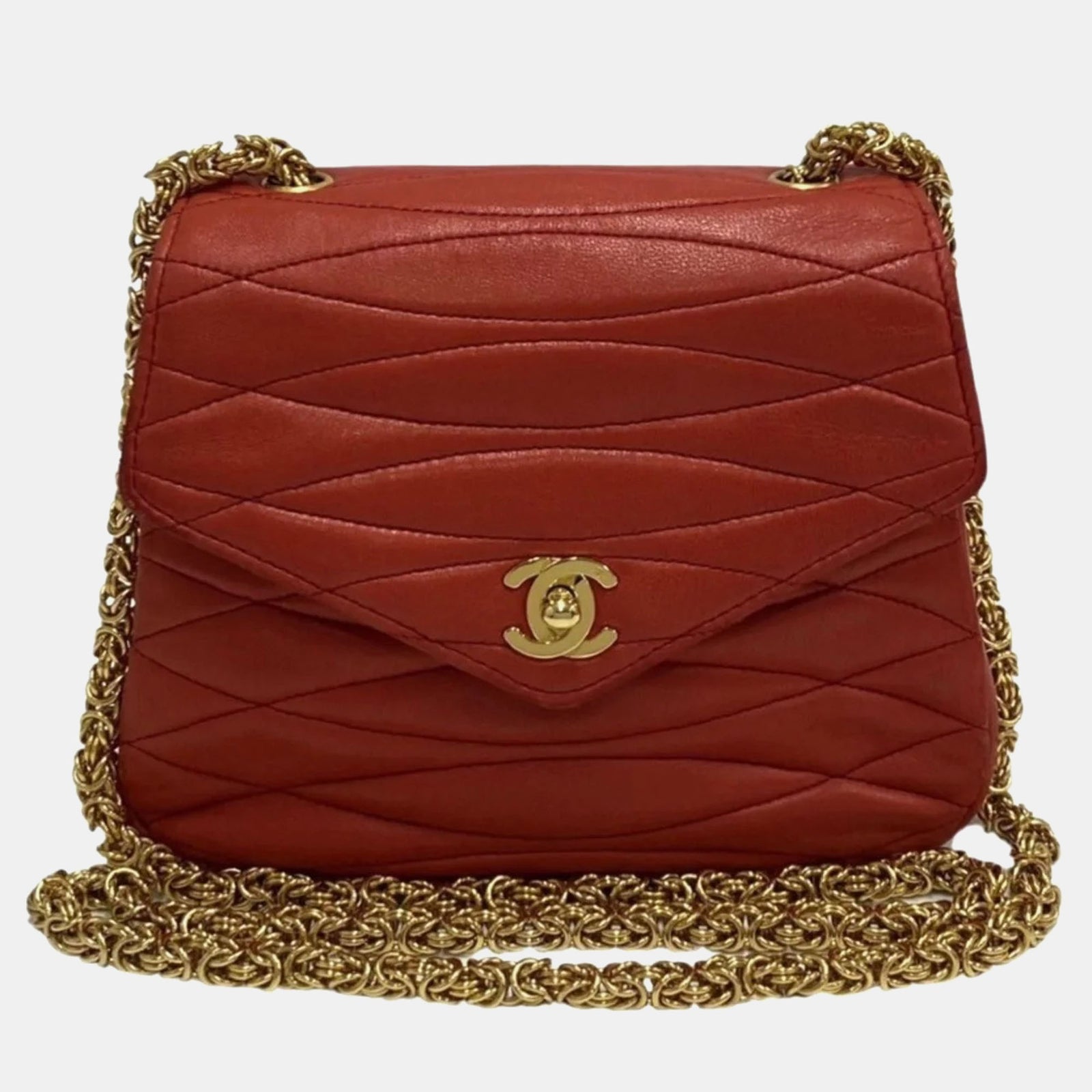 Chanel CHANEL Red Lambskin Coco Mark Turnlock Mini Shoulder Bag