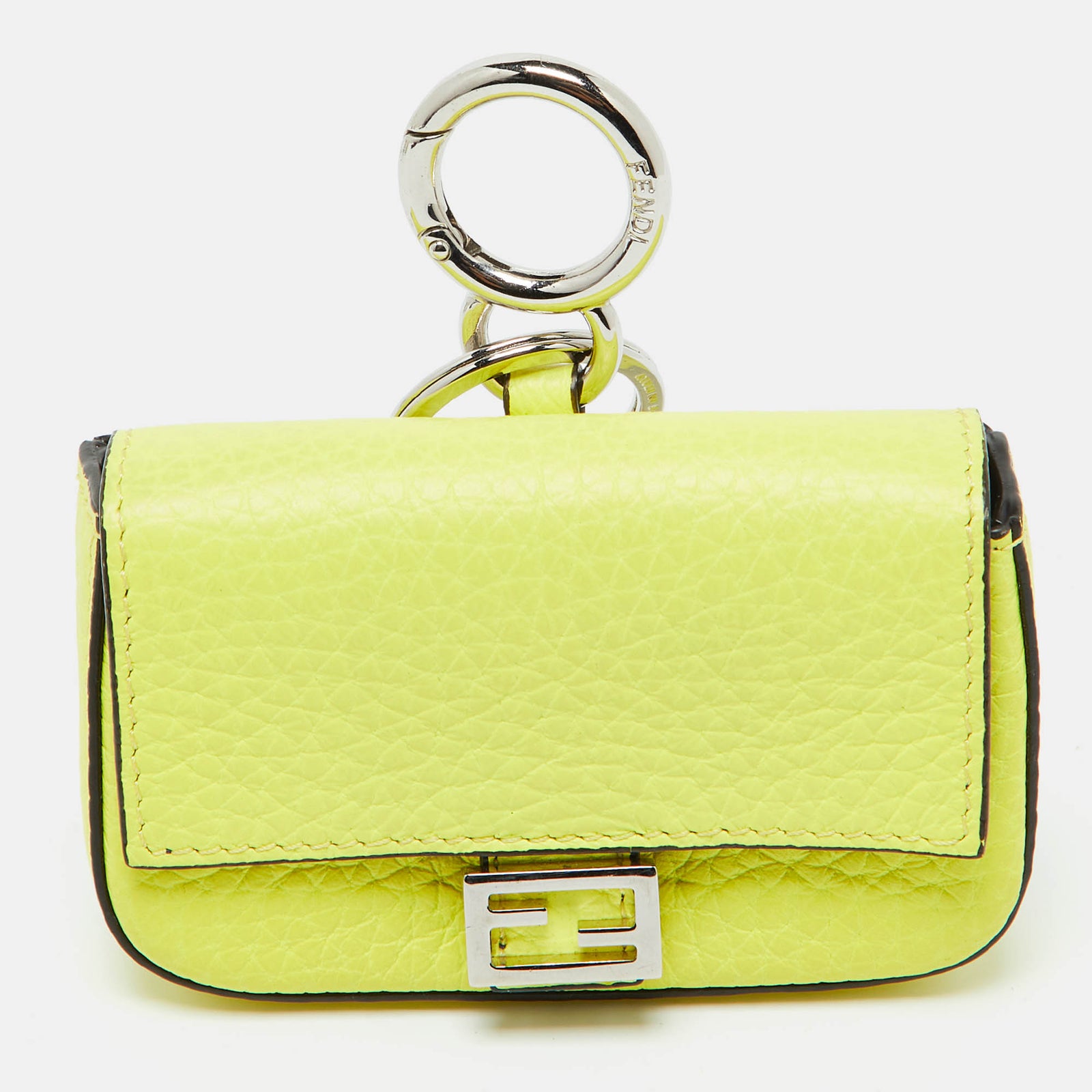 Fendi Neon Yellow Leather Nano Baguette Keychain/Bag Charm