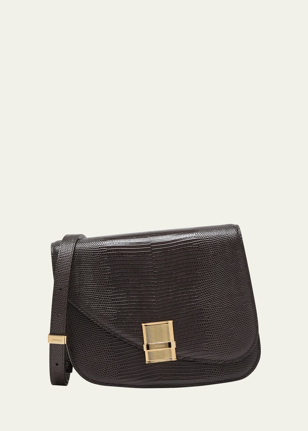 Ferragamo Fiamma Lizard-Print Saddle Crossbody Bag